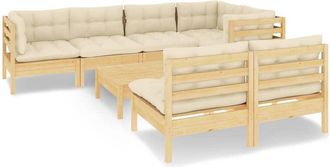 vidaXL Muebles De Jard&iacute;n 8 Pzas Y Cojines Madera Maciza De Pino Crema Vidaxl