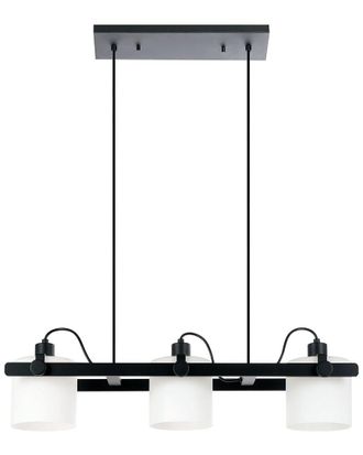 Eglo Eglo Drummond 3 Light Linear Pendant With Black Finish & White Cylinder Shaped Glass Shades