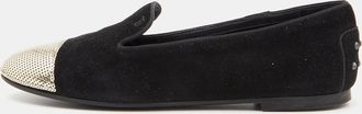 Tod's Tods Black/gold Suede And Sequins Embellished Slip On Smoking Slippers