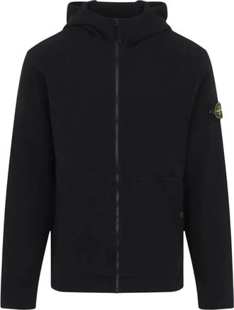 Stone Island Logo Zip Up Hoodie - Heren - Vesten met rits - Zwart - M - Katoen - Hoodies & sweatvesten