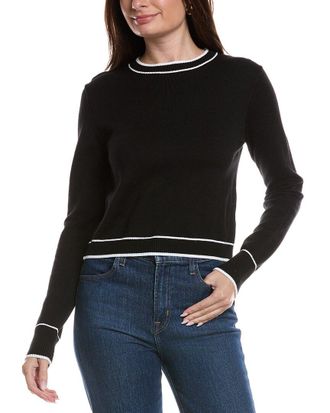 Theo & Spence Theo And Spence Stripe Trim Cropped Crewneck Sweater