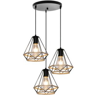 OEM L&aacute;mpara De Ara&ntilde;a Retro De Diamante Negro, L&aacute;mpara Colgante De Cuerda De C&aacute;&ntilde;amo De 20 Cm, Luz De Techo Interior De 3 Luces Para Dormitorio Tipo Loft