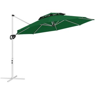 OUTSUNNY Sombrilla De Jard&iacute;n &Oslash;292 Cm Parasol Exc&eacute;ntrico Con Manivela Giratorio 360&deg; Inclinaci&oacute;n Ajustable Doble Techo Y Base Cruzada Verde Oscuro - Outsunny