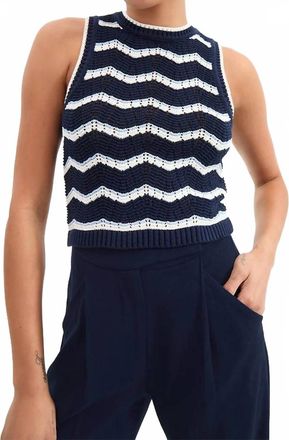 Veronica Beard Cropped Jerrel Knit Tank In Navy/white