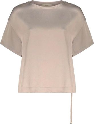 Herno Asymmetrische Blouse met Korte Mouwen - Dames - T-shirts - Beige - M - Tops