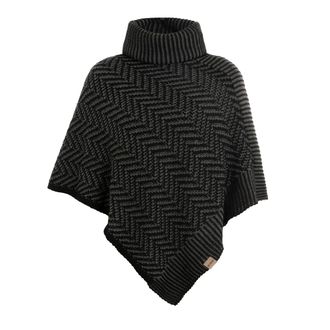 Knit Factory Amber Knitted Poncho - Premium Knitted Women Poncho - Ladies Cape Coat - Shawls and Wraps - Black/Anthracite - One Size