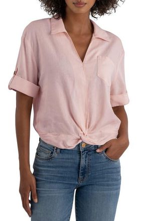 Kut from the Kloth Rebel Knot Front Linen Blend Top in Princess at Nordstrom, Size X-Small