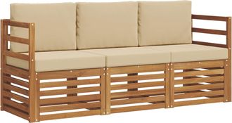 vidaXL Juegos De Sof&aacute;s 3 Uds. Natural Y Beige Madera De Acacia S&oacute;lida Vidaxl