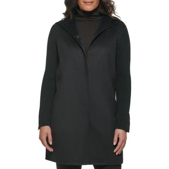 Kenneth Cole Double Face Wool Blend Hooded Coat in Black at Nordstrom, Size X-Small