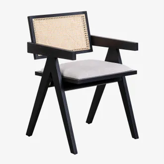 Sklum Sklum - Silla De Comedor En Madera De Fresno Tapizada Con Reposabrazos Lali