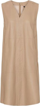 Notyz Notyz - Jurk van lamsleer tot op de knie - Dames - Jurken - Beige - Maat: M Leer
