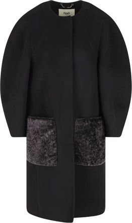 Fendi puff-sleeve velvet-pocket coat - Black