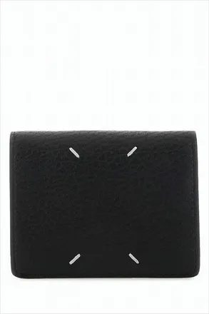 Maison Margiela Compact Bifold Wallet In Textured Black Leather With Signature Stitches