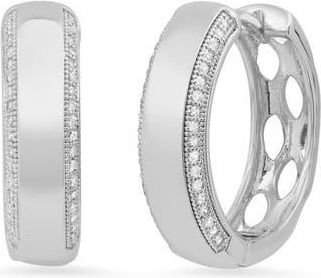 Steeltime HMY JEWELRY Stainless Steel Simulated Diamond Hoop Earrings in Metallic at Nordstrom Rack