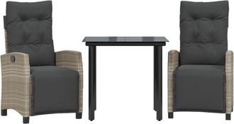 vidaXL Set Comedor De Jard&iacute;n 3 Pzas Cojines Rat&aacute;n Sint&eacute;tico Gris Claro Vidaxl