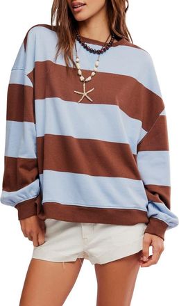 Free People Oversize Stripe Sweatshirt in Periwinkle Combo at Nordstrom, Size X-Small