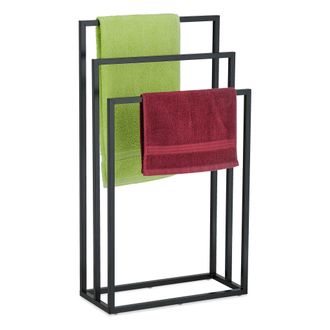 Relaxdays Toallero De Pie 3 Barras, Acero, 82,5 X 46 X 21 Cm Aprox., Soporte De Toallas Para Suelo De Ba&ntilde;o, Color Negro - Relaxdays