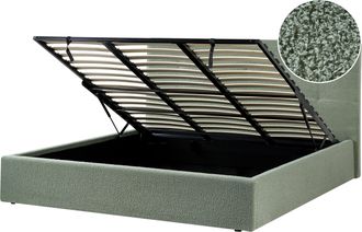 Beliani Cama Con Almacenaje Moderna Tapizada De Boucl&eacute; Verde Con Somier 180 X 200 Cm Lorient