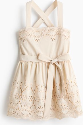 H&M Kleid mit Broderie Anglaise - Hellbeige