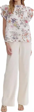 Entro Floral Lace Elegance Blouse In Ivory Multi
