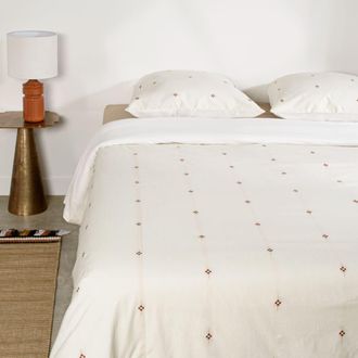 Maisons du monde Juego de cama de algod&oacute;n con bordados terracota, 260x240 cm