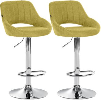 Clp Juego De 2 Taburetes De Bar Milet Con Tapizado De Tela Verde Metal Cromado