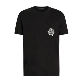 Dolce & Gabbana T-Shirts, male, Black, Size: XL Embroidered Pocket T-Shirt