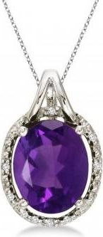 Allurez Oval Amethyst and Diamond Pendant Necklace 14k White Gold (3.00ct)
