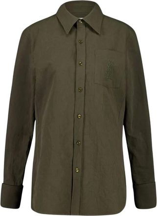 Saint Laurent Shirts, female, Green, Size: M Saint Laurent Embroidered Logo Cotton Shirt