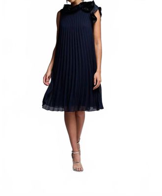Joseph Ribkoff Chiffon Pleated A-Line Cocktail Dress In Midnight Blue
