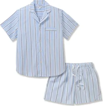 Petite Plume Classic Stripe Cotton Twill Short Pajamas in Blue at Nordstrom, Size X-Large