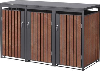 ML Design Ml-design - Cobertizo Triple Para Ocultar Cubo De Basura 3x 240l Antracita Y Marr&oacute;n &Oacute;xido Rojizo 200x80x116,3 Cm Caseta De Acero Para Jard&iacute;n Exterior 