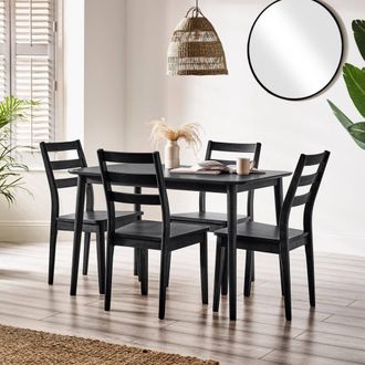 Furniturebox Lynton Small Black Wooden Dining Table & 4 Black Dining Chairs