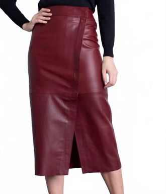Karina Grimaldi Romina Leather Midi Skirt In Malbec