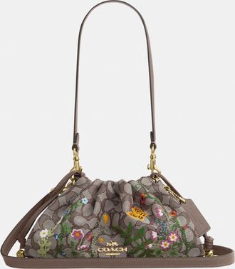 Coach Womens Faye Shoulder Bag In Signature Jacquard With Floral Embroidery - Brown - One Size