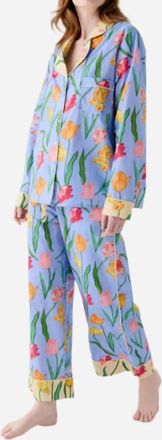 Karen Mabon Organic Printed Long Pajama Set In Tulips Mauve