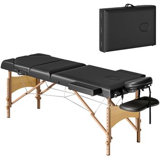 HOMCOM Foldable Massage Bed with Beech Wood Legs Face Cradle Armrests - Grey | TJ Hughes
