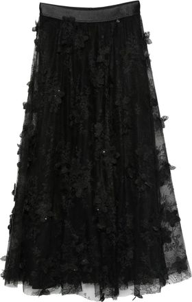 Nissa Gonna midi in pizzo a fiori - Nero