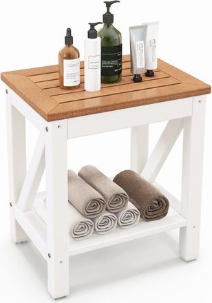Costway Costway Banco De Ducha De 2 Niveles, Taburete De Ba&ntilde;o De Spa Con Estante De Almacenamiento Para Ducha Interior Y Afeitado De Piernas, Banco De Ducha I