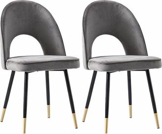 Ainpecca Ainpecca - Set Of 2 Dining Chairs Velvet Seat Metal Legs Kitchen Lounge Living Room Chair Home,2pcs Grey