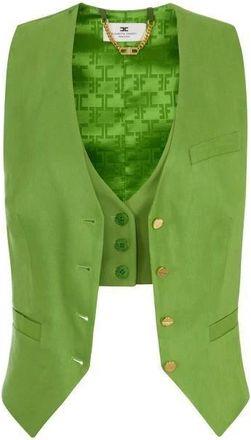 Elisabetta Franchi Jassen, Dames, Groen, S, Linnen, Linnenmix en Cr&ecirc;pe Gilet