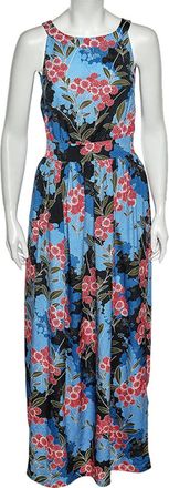 Love Moschino Blue Floral Printed Crepe Sleeveless Maxi Dress