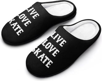 Generic Live Love Skate Funny Mens Cotton Slippers Soft Non-Slip Rubber Sole House Slipper Indoor Outdoor