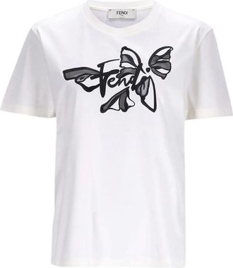 Fendi Tops, Dames, Wit, L, Katoen, T-shirt met ronde hals