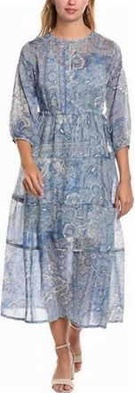 Johnny Was Els Slip Dress In Denim Embroidery Print