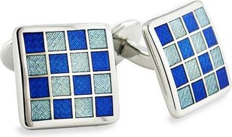 David Donahue Enamel Check Cuff Links in Blue at Nordstrom