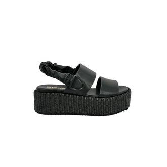 Blauer Zwarte Opal Sandaal met Elastische Hiel - Dames - Sleehakken - Zwart - 37 EU - Schoenen