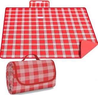 OEM Manta De Picnic Extragrande De 200x300cm - Repelente Al Agua Y Duradera, Para 10-12 Personas, A Cuadros Rojos Y Blancos