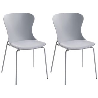 Beliani Conjunto De 2 Sillas De Comedor Con Patas De Metal Asiento Sint&eacute;tico Con Coj&iacute;n Apilables Gris Pitsburg