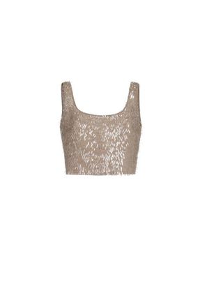Brunello Cucinelli Cropped top with dazzling embroidery in Rope at Nordstrom, Size Xx-Small Eu